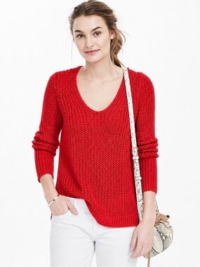 BANANA Republic 100% Italian Linen Open -Knit V-Neck Sweater